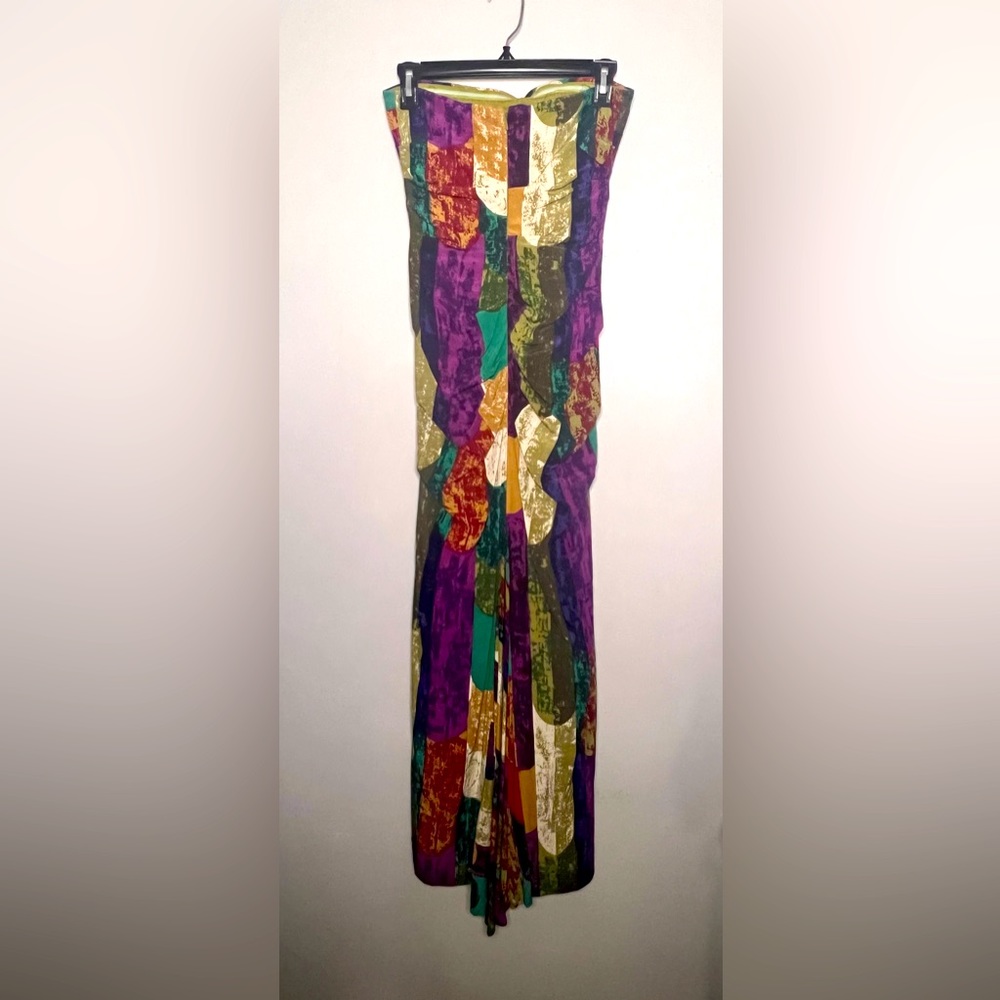 || NICOLE MILLER STRAPLESS GOWN || PROM DRESS ||Silk || Formal ||Multicolored - Picture 5 of 10